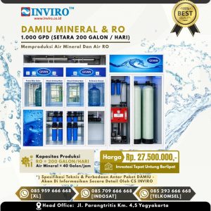 Paket Kombinasi DAMU Mineral dan RO Kapasitas 1.000 GPD (Setara 200 Galon Hari)